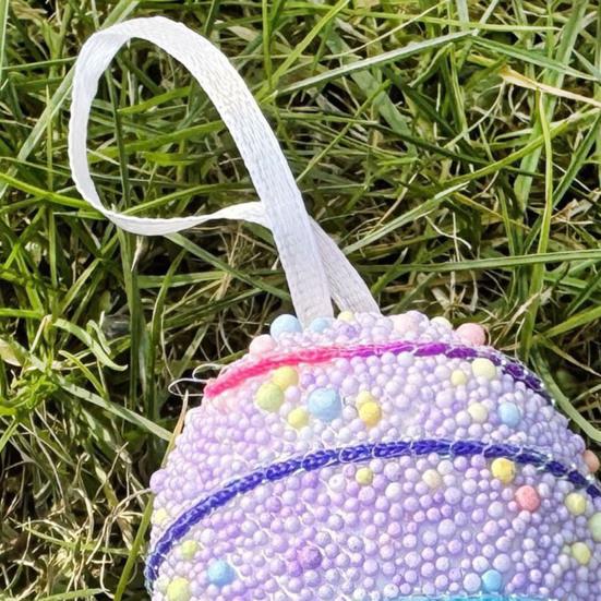 6 шт. Пасхальные яйца с подвесной нитью, пенопластовые подвесные украшения, полосатое разноцветное украшение для пасхального дерева