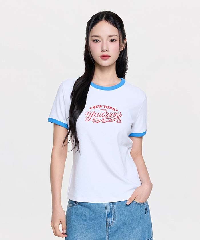 Женская облегающая футболка сlettering в стиле varsity, фактурная, с контрастной отделкой горловины и рукавов, Ny (белый)