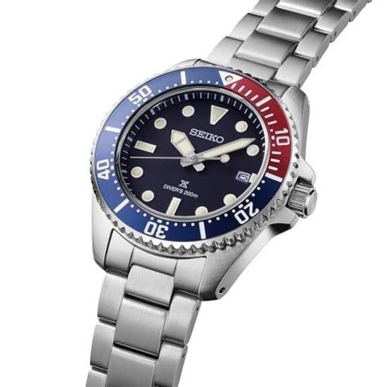 Seiko Watch PROSPEX SBDJ061 Mens Wristwatch Divers 200m Air Diving Waterproof Solar Powered Date Calendar Equipped Diver Scuba Silver Blue Red Dial