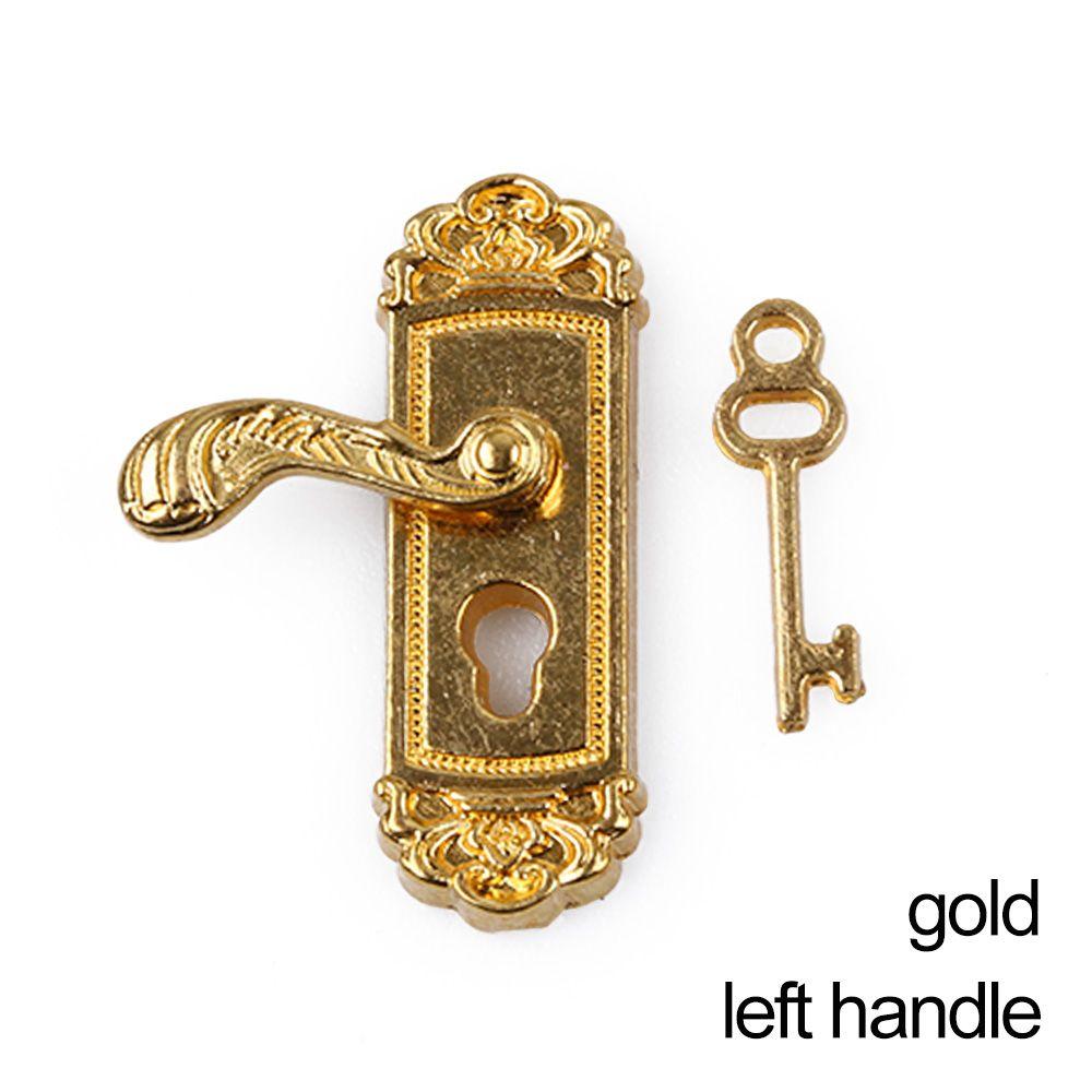 Plate Retro Style Miniature Door Handles Dollhouse Lock Key Set Brass Knobs Mini Furniture Pull