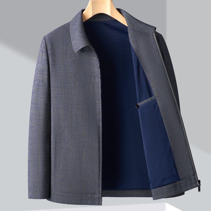 Высококачественная шерстяная куртка для мужчин среднего возраста на весну и осень, тонкая свободная куртка для пап среднего и пожилого возраста, шерстяной топ с лацканами