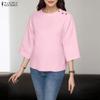 Женская повседневная однотонная свободная блузка с круглым вырезом и рукавом 3/4
