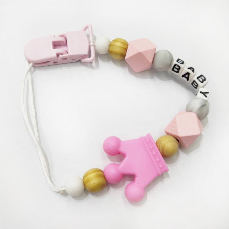 Цепочка с зажимом для детской соски, держатель для детской соски, деревянный ремешок для поводка для соски с бисером и кристаллами, металлические зажимы для соски, цепочка для пустышки