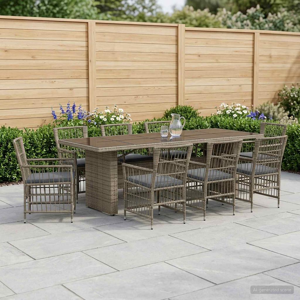 Outdoor Dining Set 9 pcs Grey Poly Rattan