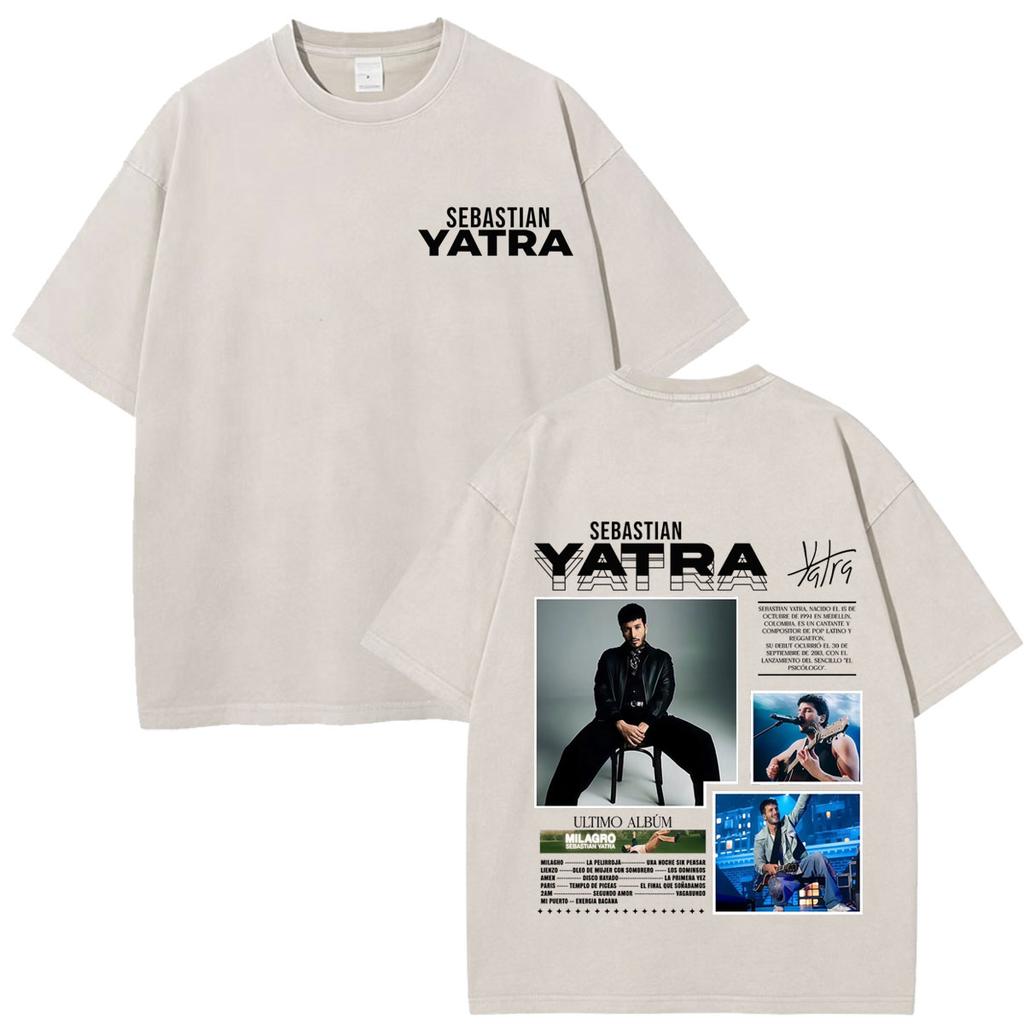 Vintage Washed Tees Singer SEBASTIAN YATRA Album Tour Graphic Tshirt Men Women Hiphop Tshirts  Cotton Fashion Casual Tshirts