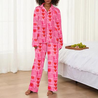 2 шт./комплект пижамы ко дню святого валентина с бантом и лацканами на пуговицах с длинным рукавом рубашка эластичная