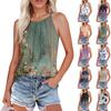 Womens Summer Tank Tops Pleated O Neck Printing Casual Top Tank Tops For Women Loose Fit Sleeveless Shirts