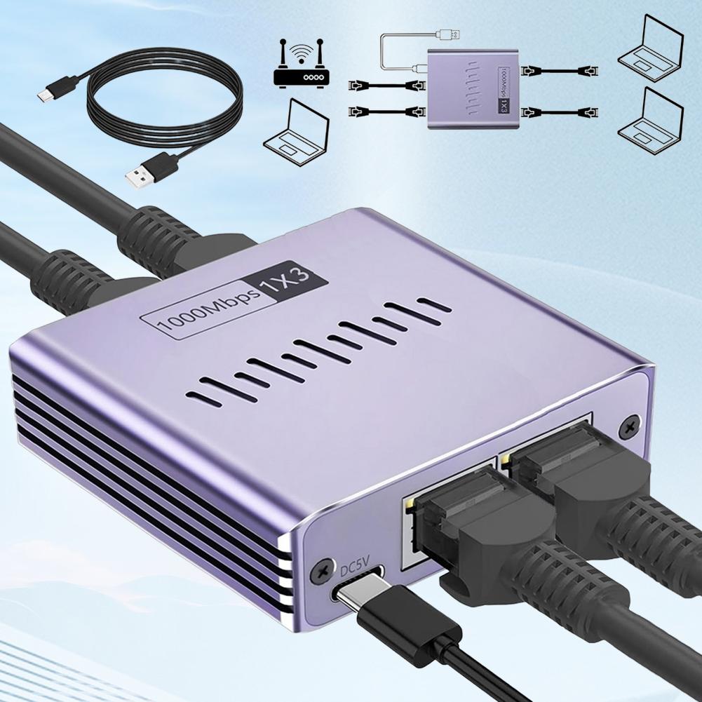 Gigabit Ethernet Splitter 1 To 2/3/4 Internet Cable Splitter 1000Mbps Network RJ45 Splitter Network Connector for Cat6/7/8 Cable