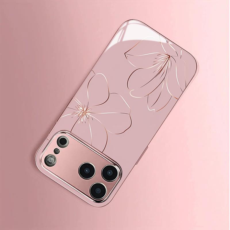 Чехол из закаленного стекла Vogue Pink Line с цветочным принтом для iPhone 17 Pro Max 14 15 16 Plus 13 12 11 Pro Max 16E 17Air Защитная крышка