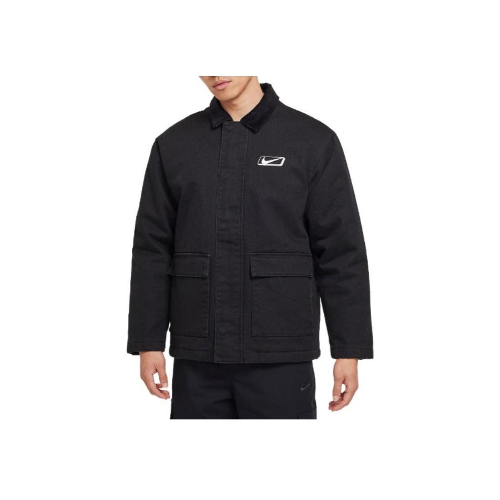 Nike Воротник-поло с принтом логотипа, свободная рабочая куртка с длинным рукавом, мужские куртки, черный цвет HQ2953-010