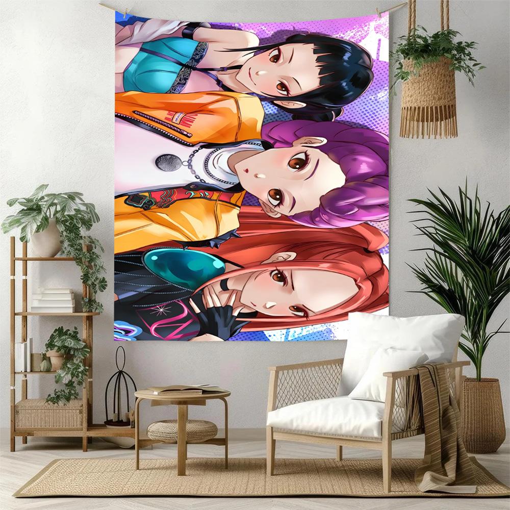 K-pop Girl Friend Vintage Tapestry Cozy Warm Perfect for Dorm Wall Bedroom Studio Wall Multipurpose Hand Painted Style