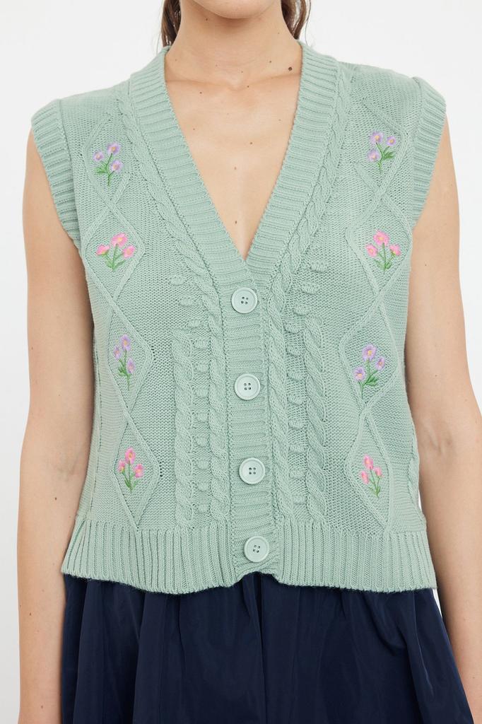 Women's Elegance Style Sweater Stone Flower Embroidery Detailed Knitwear Vest