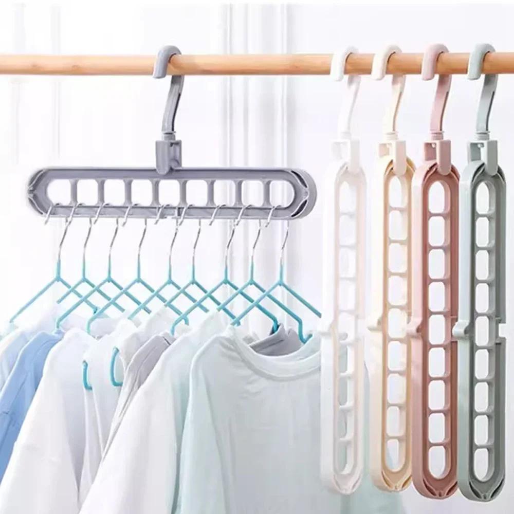 3Pcs 9-Hole Foldable Clothes Hangers Plastic Heavy Duty Space Saving Organizer Hangers For Clothes Home Closet Wardrobe Hanger