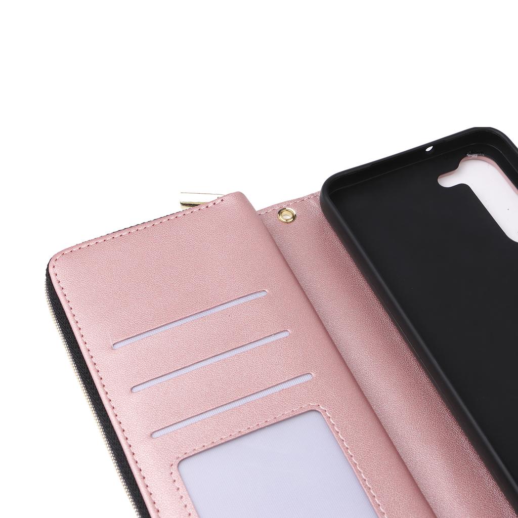 R20 For Samsung Galaxy S23+ Case Zipper Pocket Leather Phone Cover with 9 Card Slots