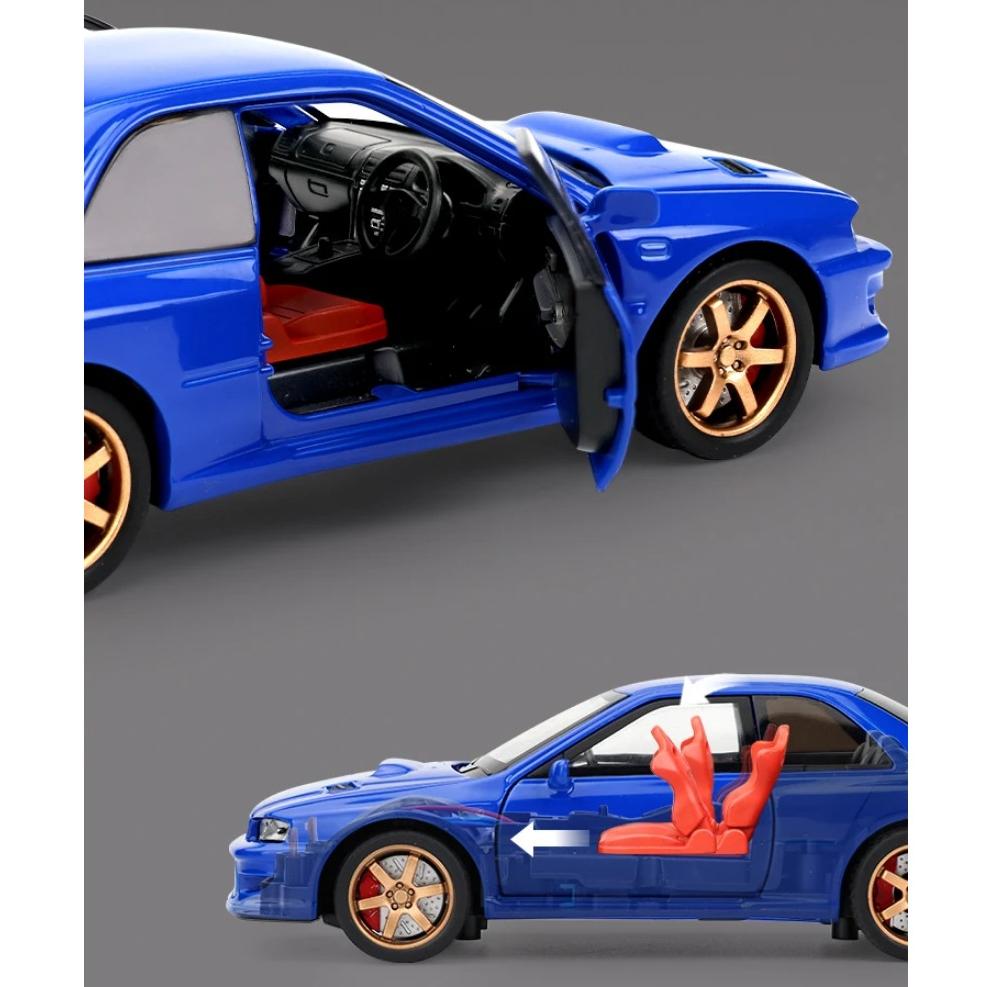 Масштаб 1/32 Subaru Impreza WRX STI Модифицированный автомобиль Металлическая литая модель автомобиля со звуком и светом Оттягивающийся назад Подарок на день рождения для ребенка