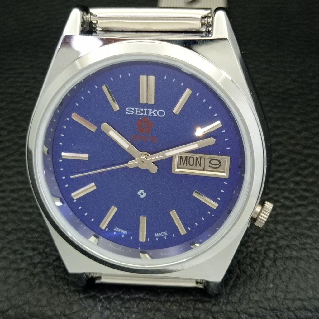 REFURBISHED VINTAGE SEIKO EXPO 70 AUTOMATIC JAPAN MENS BLUE DIAL WATCH A433582-2 R117-a433582