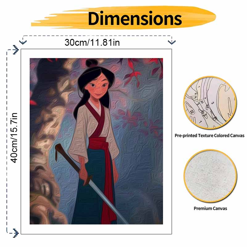 Disney digital oil painting Mulan warrior princess art handmade diy gift home decoration