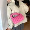 Casual Furry Handbag Zipper Large Capacity Crossbody Bag Stripe Soft Commuting Handbag Travel