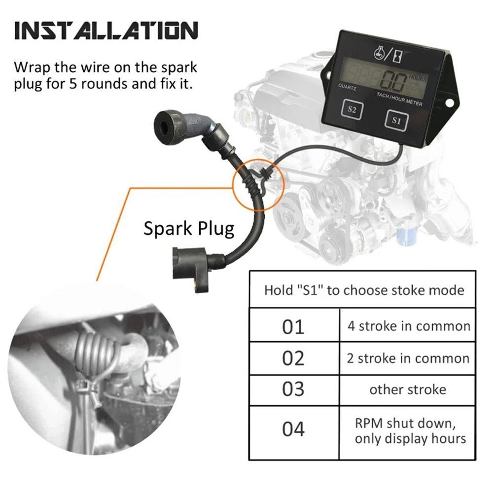 Professional Inductive LCD Display Digital Engine RPM Meter Engine Tach Hour Meter Tachometer Gauge