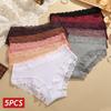5PCS Cotton Panties Women Floral Lace Briefs Seamless Sexy Lingerie Low Rise Elastic Underpant Female Breathable Soft Underwear