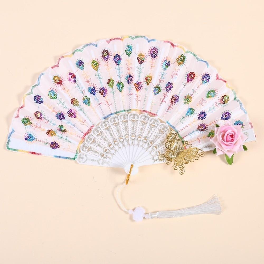 Sequin Decorated Spanish Handheld Fan Embroidered Flamenco Dance Fan New Gothic Dance Fan