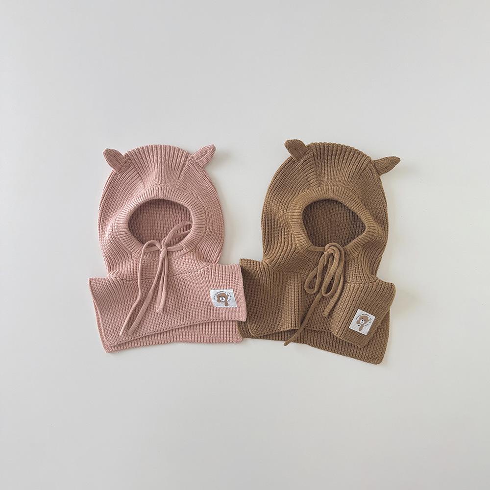 Комплект 2 в 1: детская шапка-шарф, зимний набор, шапка-бини с ушками для малышей, грелка для шеи, вязаная балаклава для мальчика, девочки, теплый зимний аксессуар