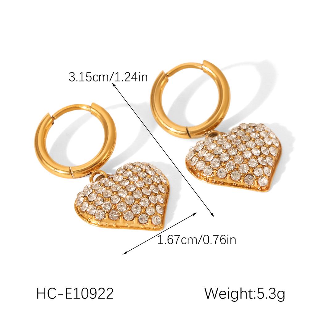 Heart-shaped diamond-encrusted earrings and pendant necklace, light luxury high-end titanium steel jewelry