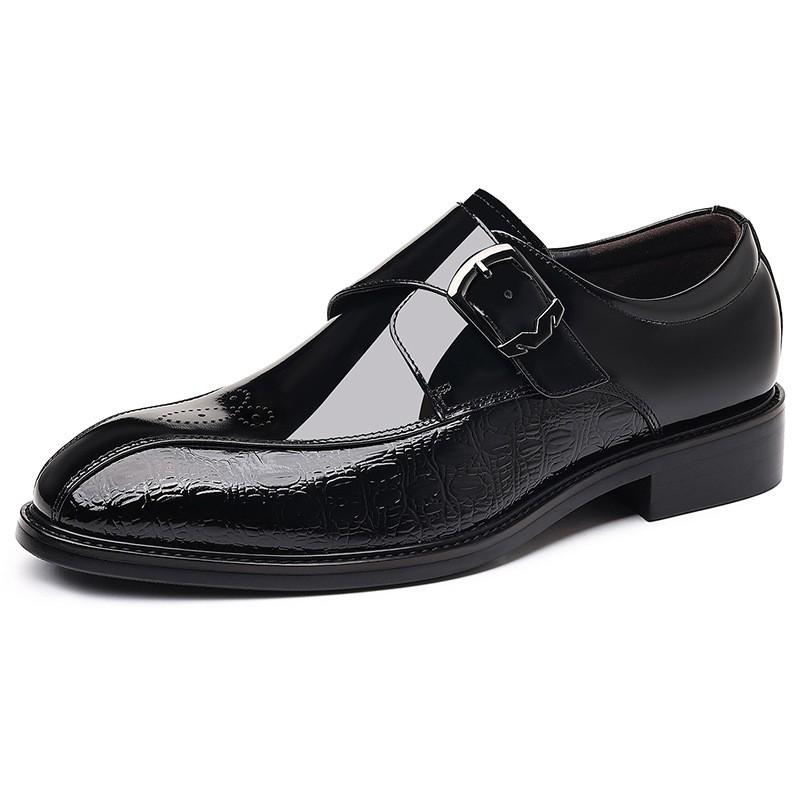 Mens Genuine Leather Loafer Slip-On Shoes With Height Increase Round Toe Office Business Casual Footwear