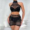 Erotic Lingerie, Two Pieces Of Hot Diamond Shiny Buttocks, Skirt, Sleeveless Crop Top, Suit