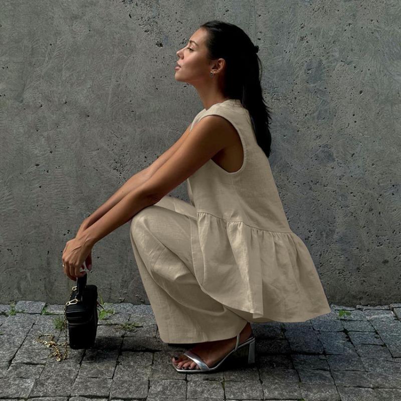 Cotton V-neck Sleeveless Top Women's Loose Vest Pants Set Solid Color Temperament Commut Two-piece Set Spring and Summer New