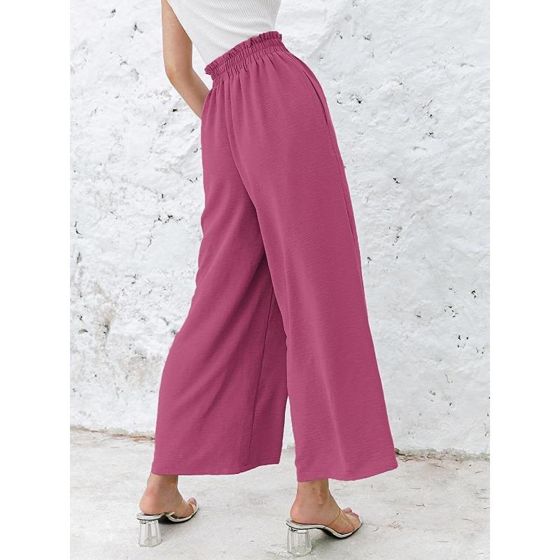 YYFS Women's Fashion Casual Solid Color Print High Waist Trousers Pants & Capris