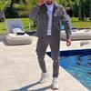 QICED Men's Fashion Casual Long Sleeve POLO Neck Pants Suits