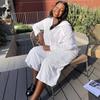 European and American long-sleeved loose and lazy white shirt set casual wide-leg pants African casual new women's clothing two-piece set