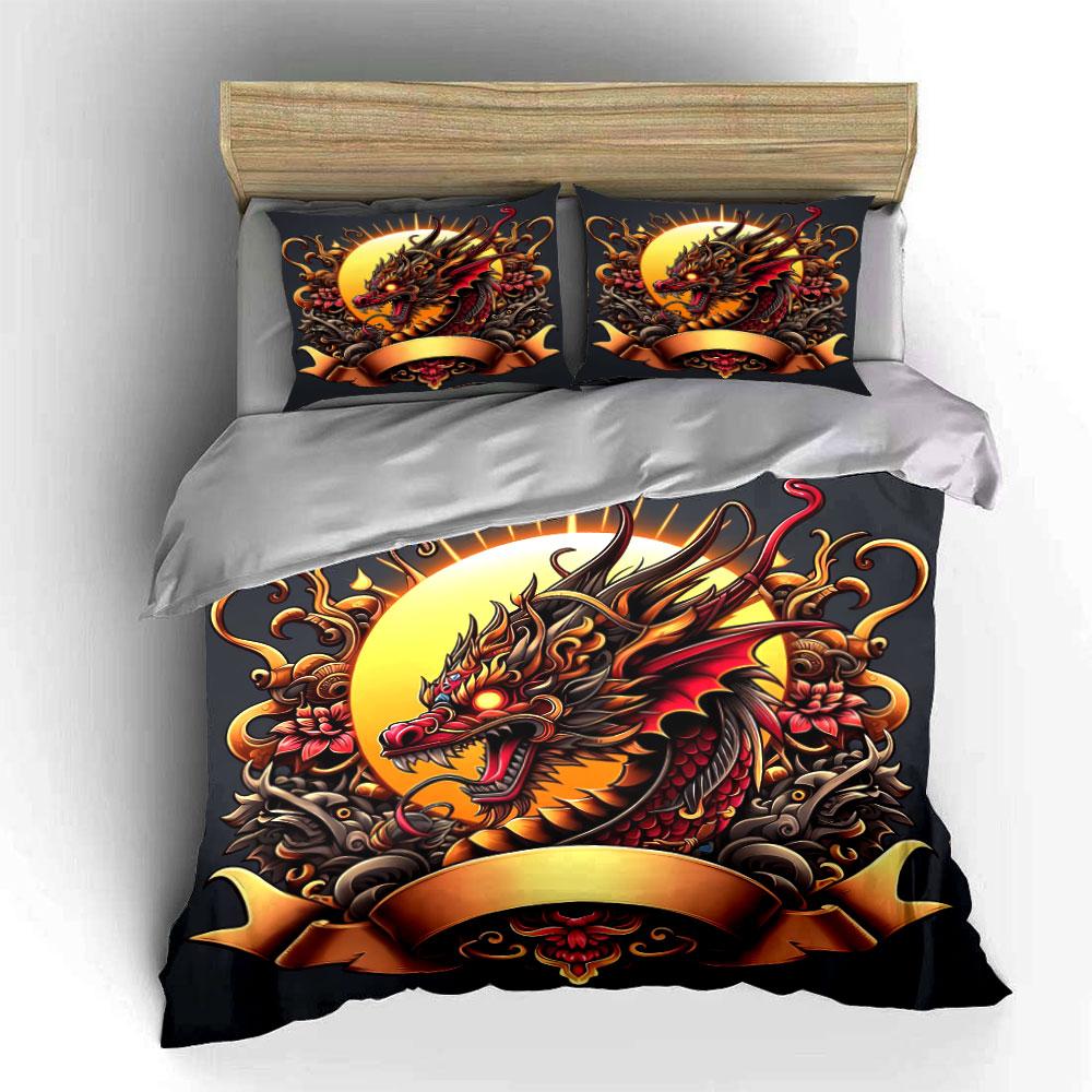 "Dragon Themed Decorative Set" Bedding Set with 1 Duvet Cover 2 Pillowcases Single Double King Queen, Gift