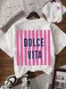 Dolce Vita Полосатая Графическая Печать Унисекс Футболка Повседневная С Коротким Рукавом С Круглым Вырезом Топ Модный Итальянский Слоганом Летняя Уличная Футболка