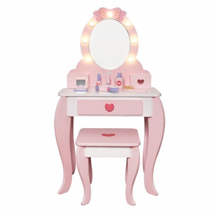 Coiffeuse enfant - GINGER HOME - Miroir éclairé - Tabouret inclus - MDF & bois massif