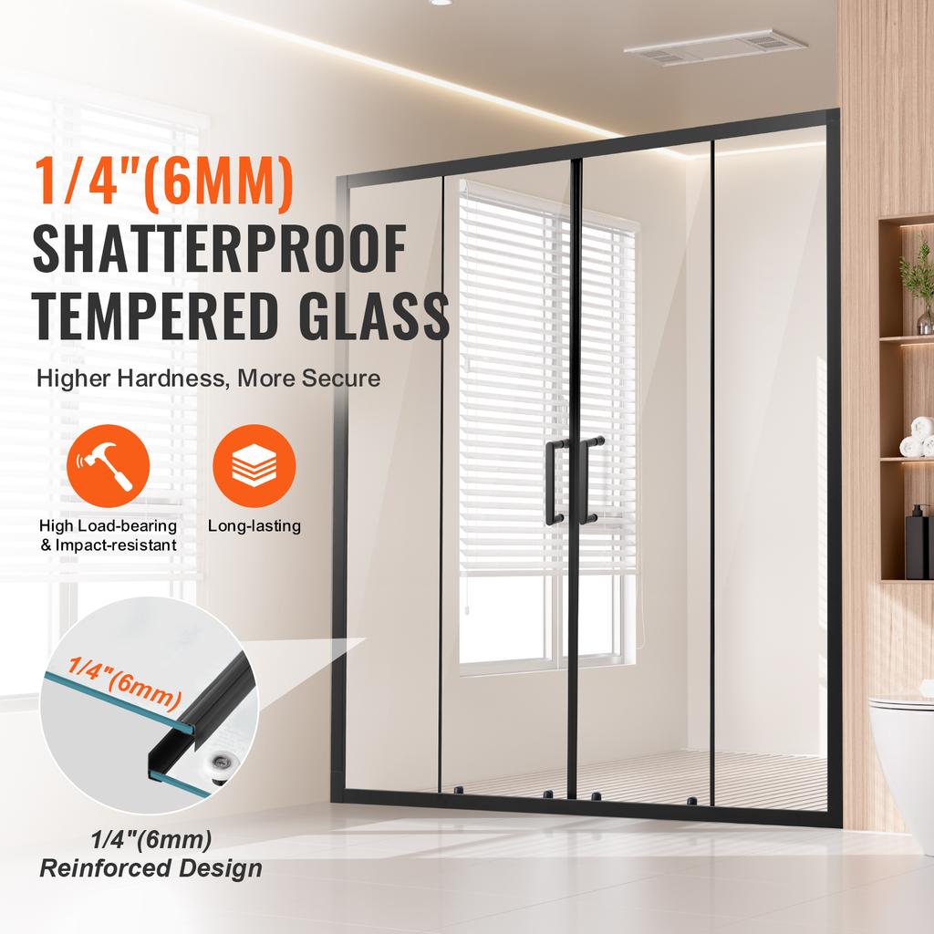 Semi-frameless душевая дверь SucceBuy 57,8-59Шx70В дюймов с 1/4 дюйма(6мм) Прозрачное закаленное стекло, ударопрочное и фурнитура из нержавеющей стали