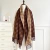 Brown Imitation Cashmere Long Fringed Thermal Scarf Women's Core-spun Yarn Air Conditioner Shawl Scarf Premium Versatile Scarf