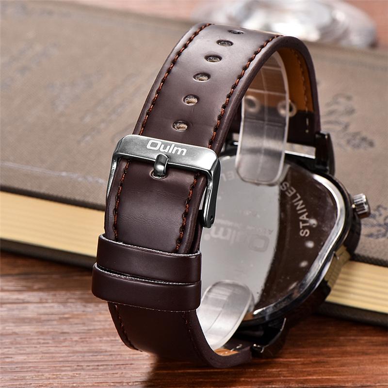 Oulm Designer Brand Luxury Watches For Men Dual Time Quartz Watch Casual Man Leather Watch Sport Male Clock relogio masculino