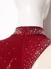 Women‘s Sparkly Rhinestone Leotard Dress Sheer Mesh Long Sleeve Mock Neck Color Blocking Asymmetrical Hem for Figure Skating Latin Performance