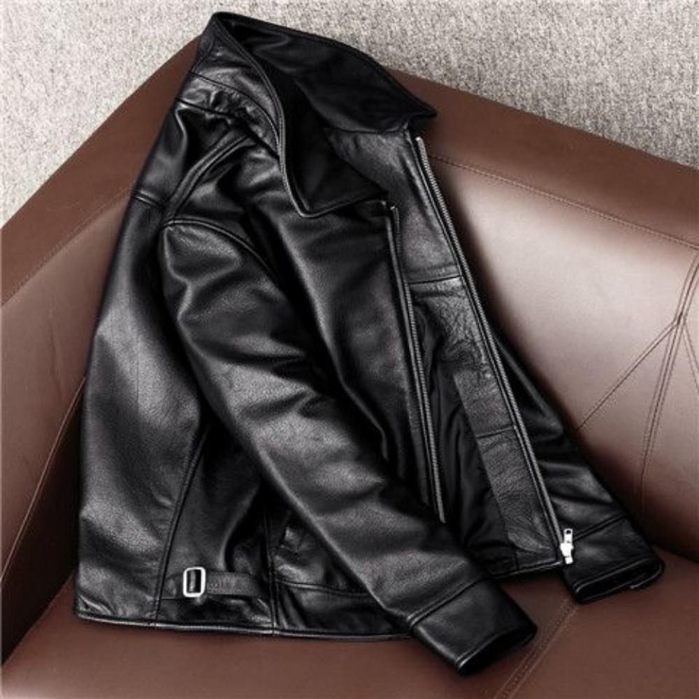 Simple and Pure First-layer Cowhide Soft Leather Jacket Men's Leather Jacket Slim-fitting Short Lapel Jacket