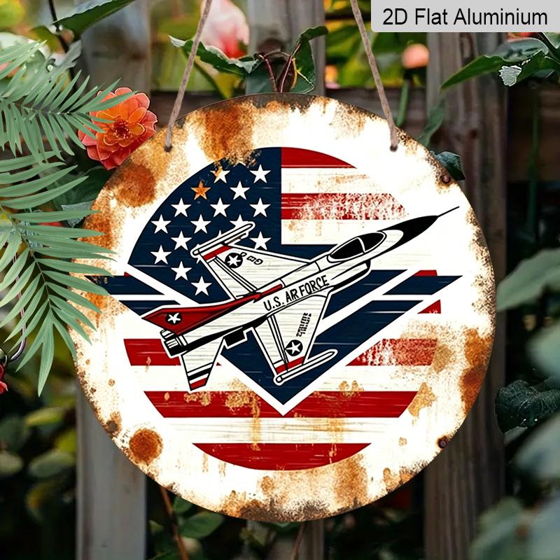 2D Плоский, 1 шт. США. Патриотический металлический знак ВВС, Винтажный дизайн с флагом и самолетом, Отлично подходит для 4 июля, Дня памяти, Дня ветеранов, Патриотический декор, Мужской