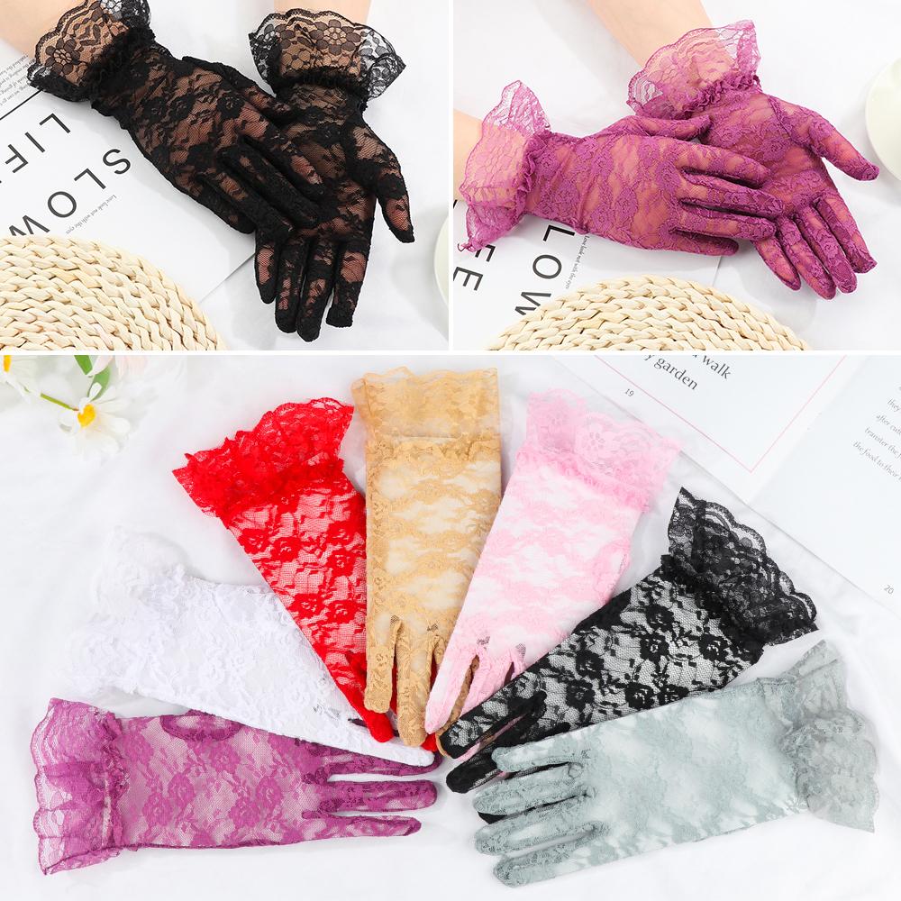 Protection Mittens Wedding Rose Flower Pattern White Bride Gloves Lace Gloves Party Dressy Gloves