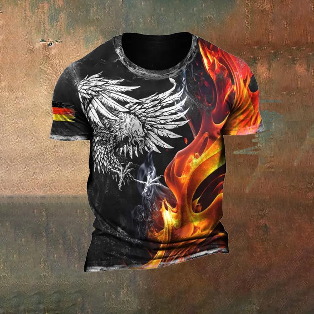 German Flag 3D Printed T-shirt Men's Retro Harajuku Round Neck Short Sleeved Top Summer Casual Comfortable Loose Streetwear