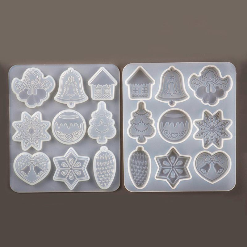 Christmas Elk Mold Christmas Tree Pendant Snowflake Keychain Decoration Car Pendant Silicone Mold for Party Decor