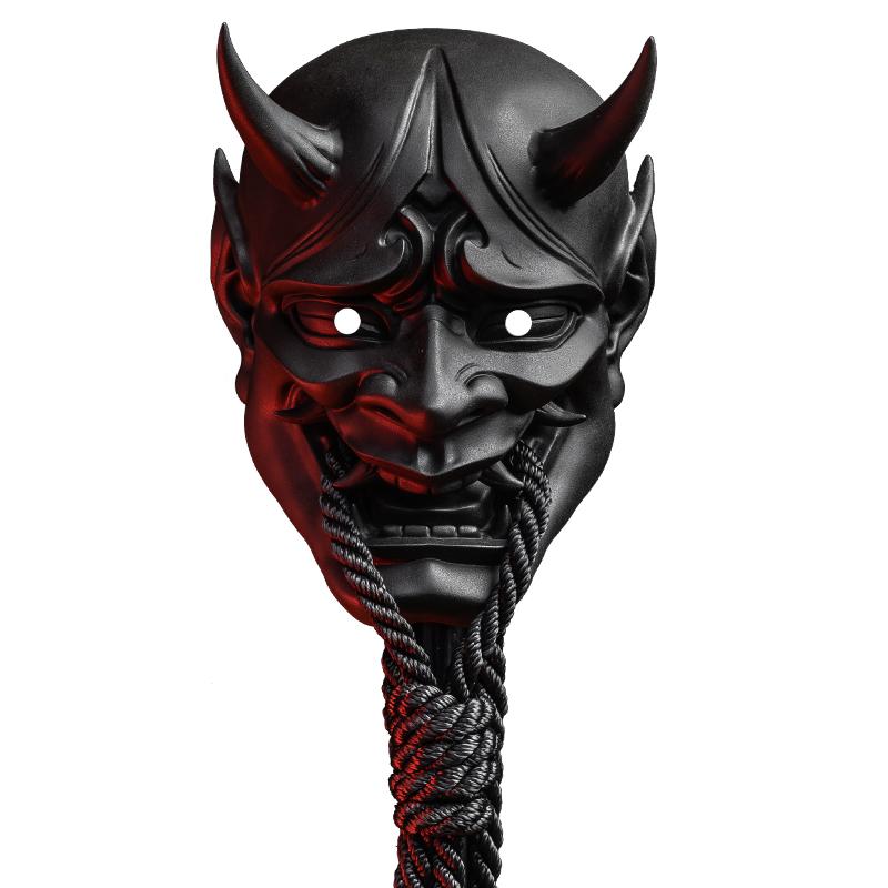 Latex Adult Unisex Halloween Japanese Sealed Prajna Devil Hannya Noh Kabuki Demon Oni Samurai Full Face Mask Black Red