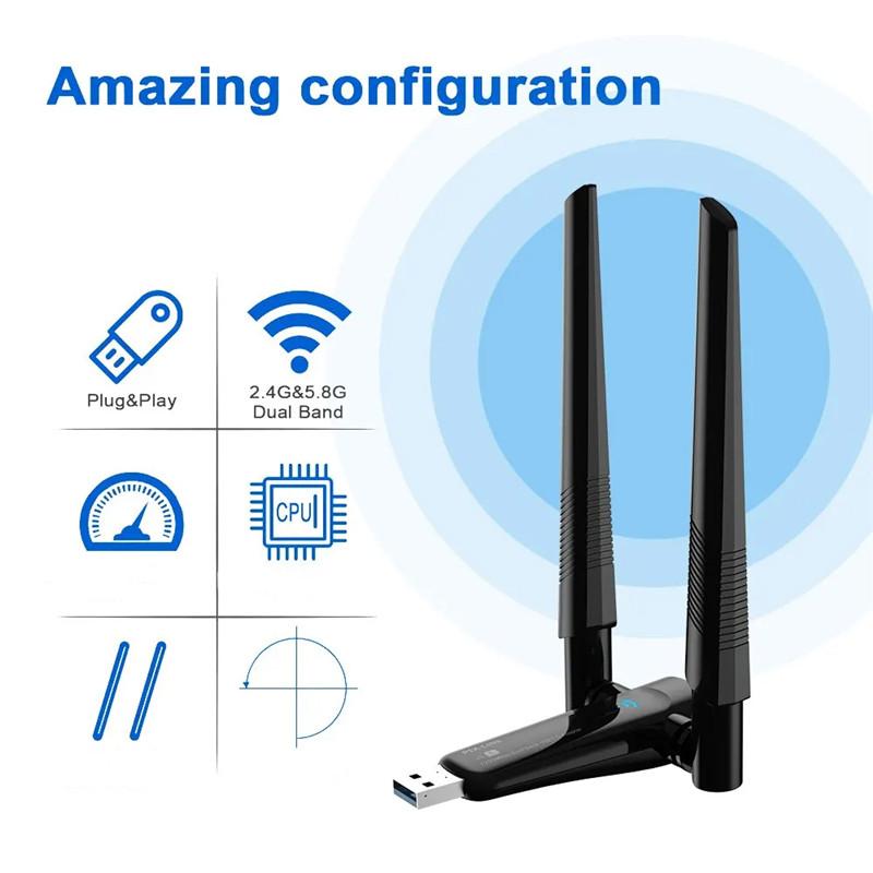 1800 Мбит/с USB WiFi6 адаптер двухдиапазонный 2.4G/5GHz беспроводная сетевая карта Wi-Fi Dongle адаптер для ПК ноутбука