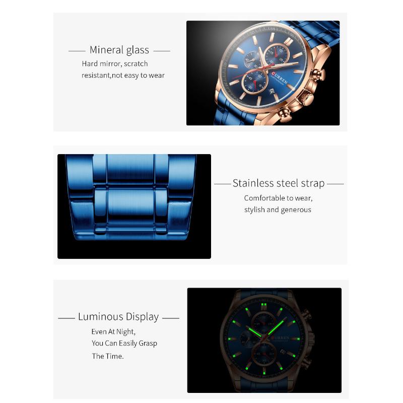 CURREN New Top Men's Watches Six -pin Quartz Watch Steel Belt Business Casual Watch