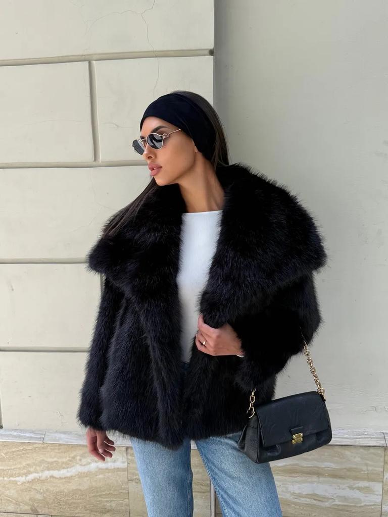 Новое женское плюшевое пальто из искусственного меха, осенне-зимнее, утолщенное, теплое, с большим лацканом, экологичное шерстяное пальто