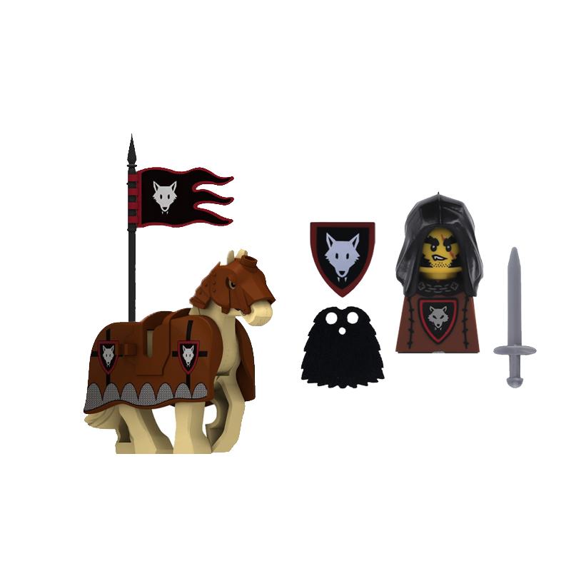 MOC Medieval Knight Castle Figures Building Blocks Weapon Wolf Swordsmen Guard Bow Arrow Shield Flags Warhorse Toys Gifts S002